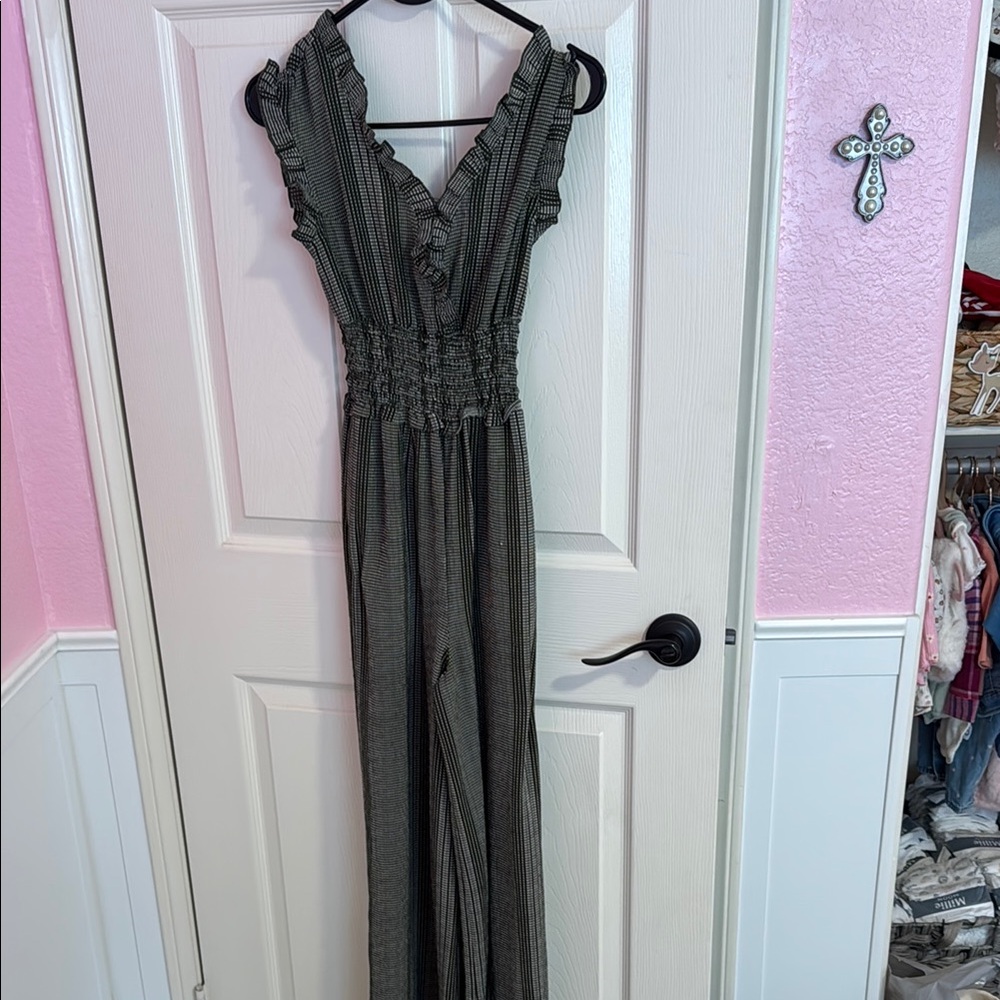 Green and White Striped Jumpsuit